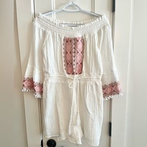Embroidered White Cotton Romper- Size Large